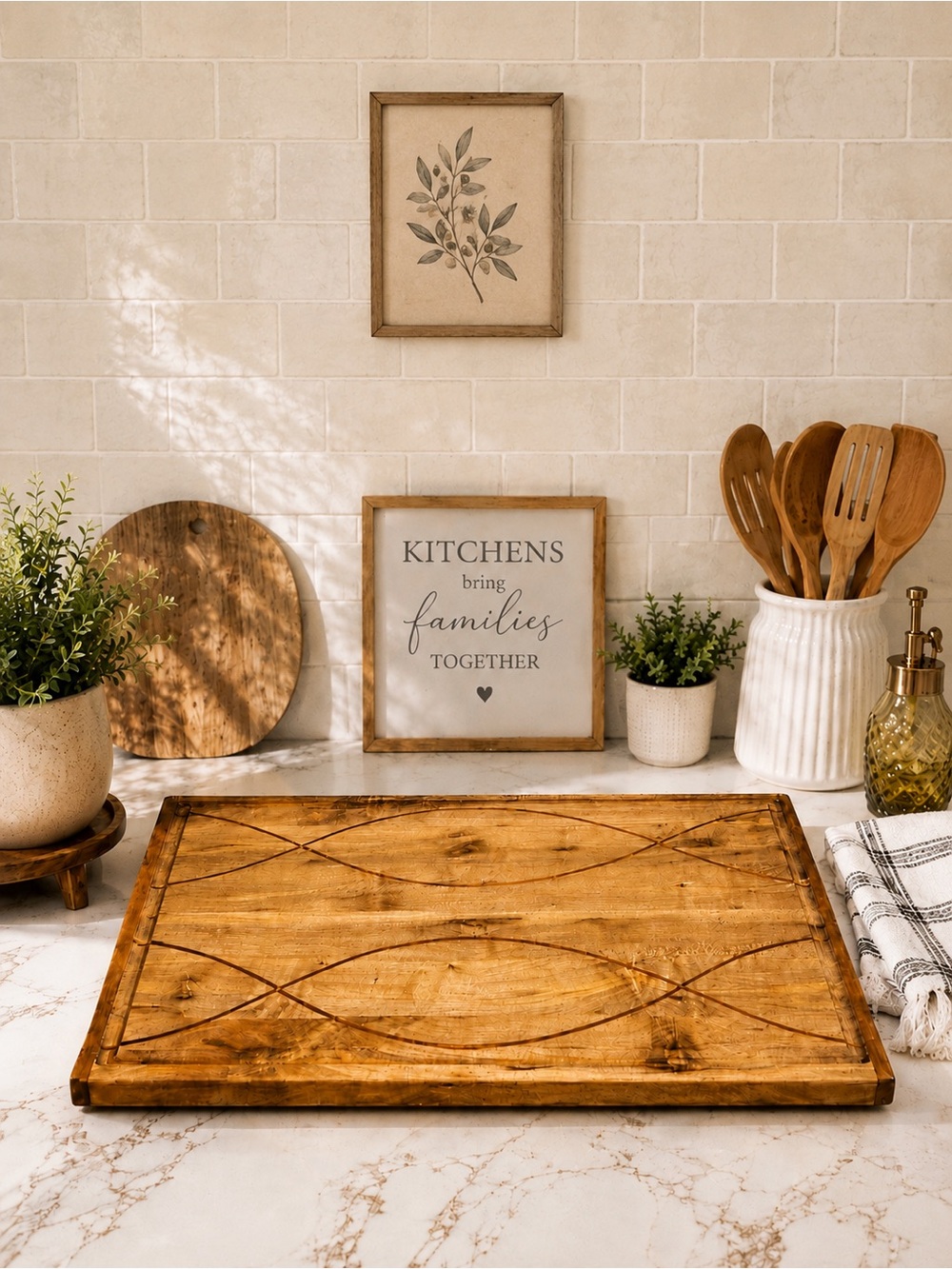 Handmade Rustic Wood Cutting Board - Brown